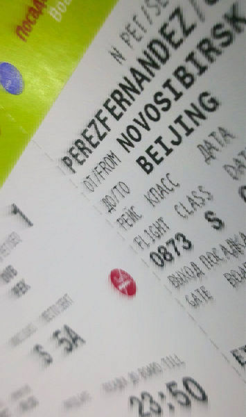 Tarjeta de embarque Novosibirsk Beijing de S7 Siberian Airways