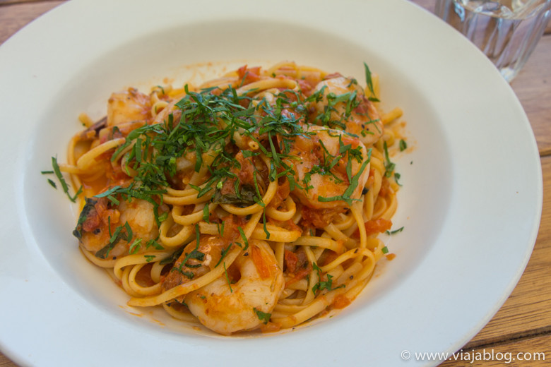 Linguini con gambas, Waterfront Café, Sidney, Australia