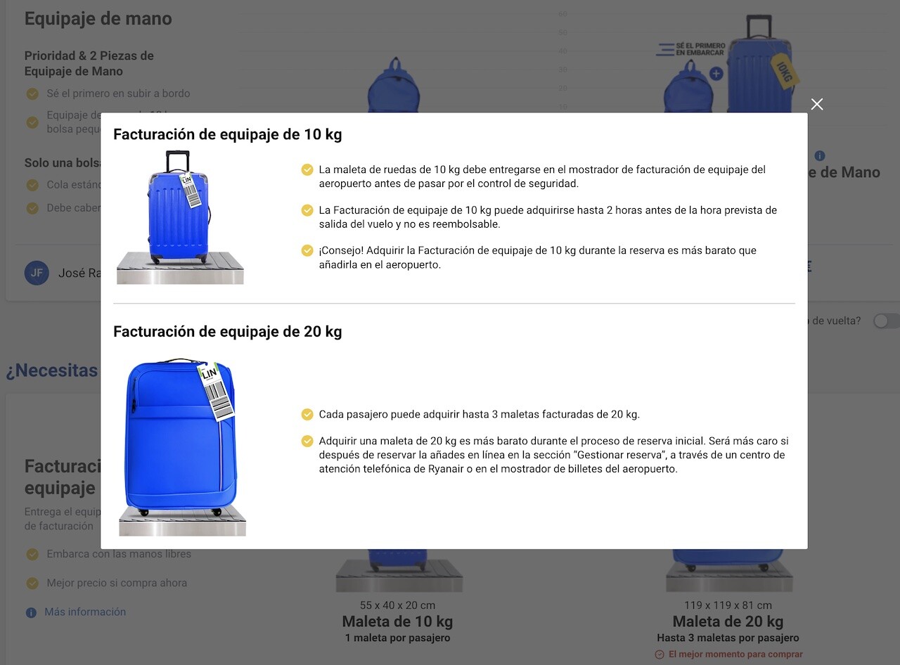 Dimensiones, peso y consejos sobre el equipaje con Ryanair