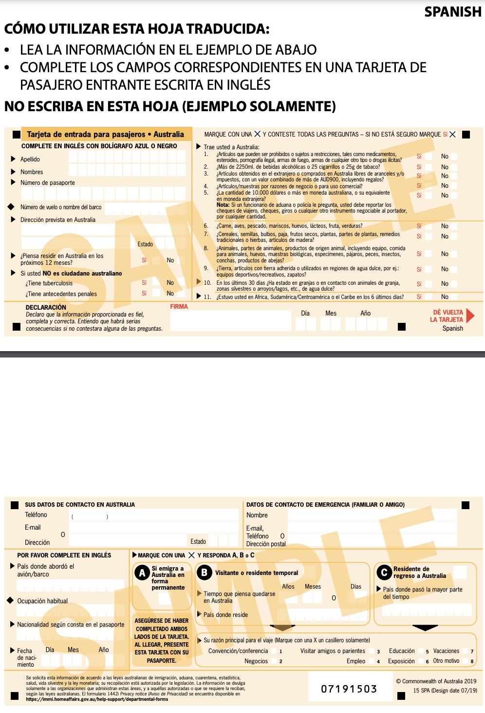 Incoming Passenger Card (IPC) para entrar en Australia